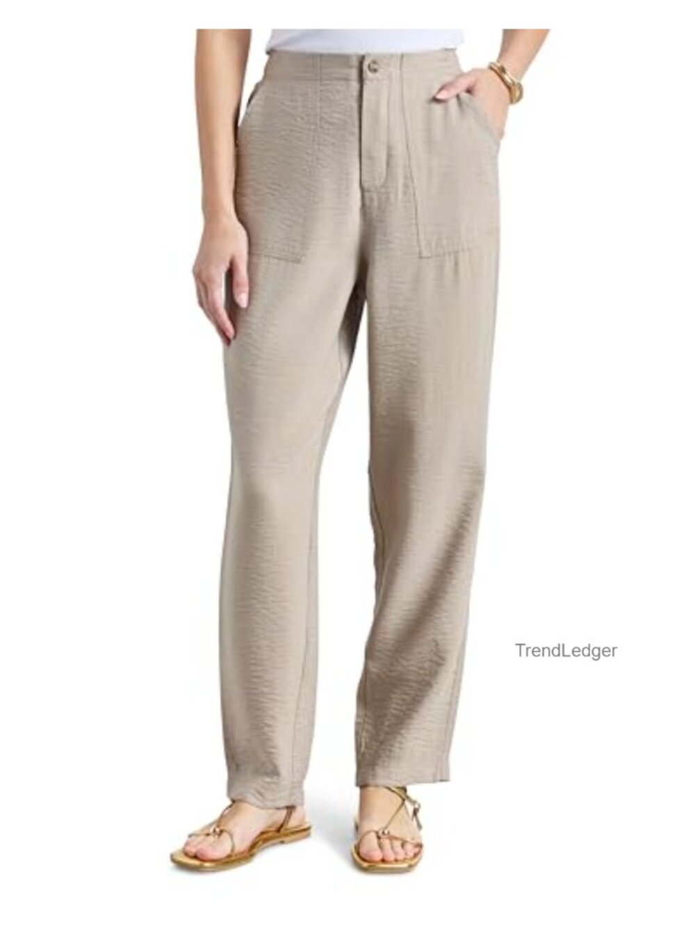 Women's Relaxed Fit Woven Crepe Trouser Pants, Pull-On